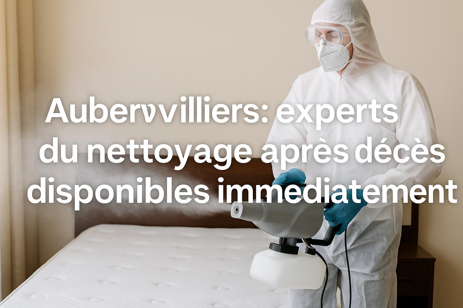 Technicien en combinaison désinfectant un matelas propre à Aubervilliers après un décès à l’aide d’un nébuliseur