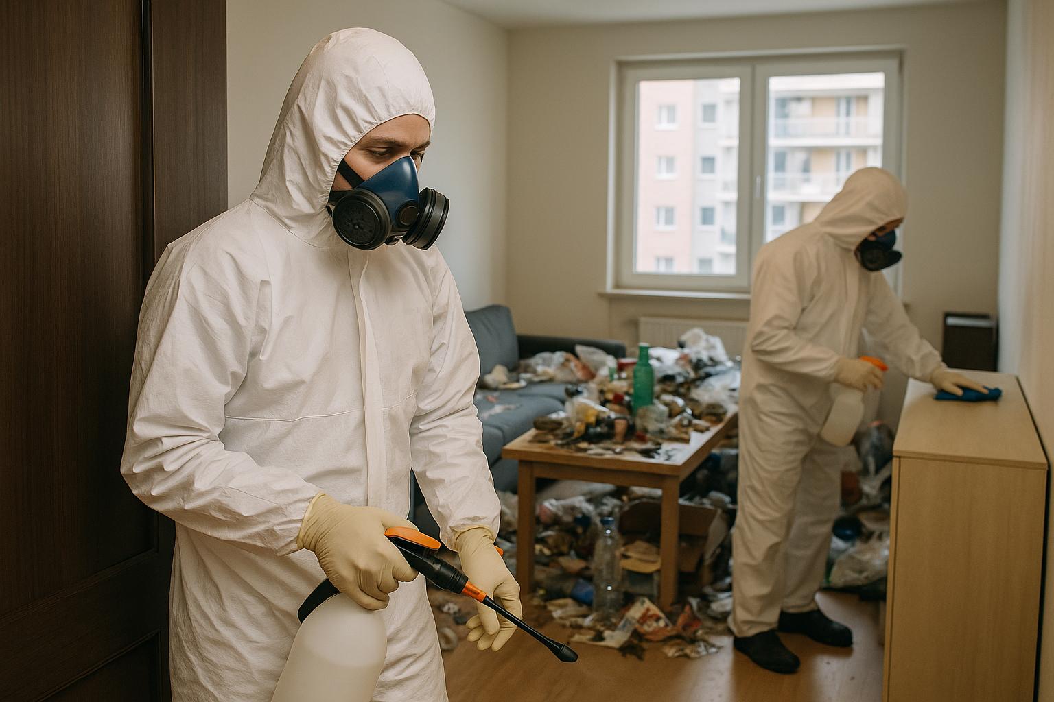 Deux agents NORD NETTOYAGE désinfectent un appartement après un décès à Aix-les-Bains