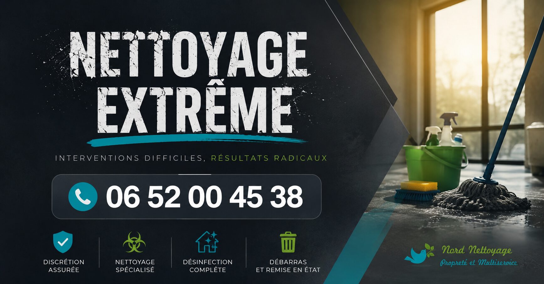 Nettoyage extrême à Aigueperse avec désinfection, débarras et remise en état rapide