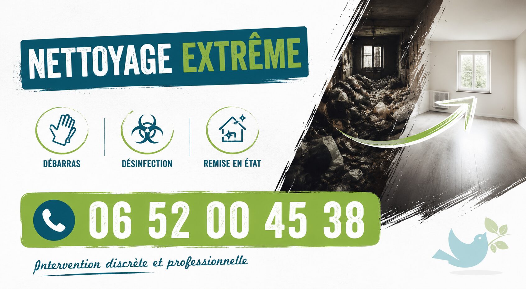 Entreprise de nettoyage extrême à Alixan spécialisée dans le nettoyage de logements insalubres, syndrome de Diogène, débarras et désinfection.