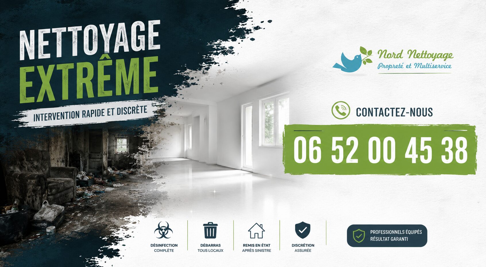 Service de nettoyage extrême à Auzat-la-Combelle avec remise en état complète, désinfection et débarras professionnel.