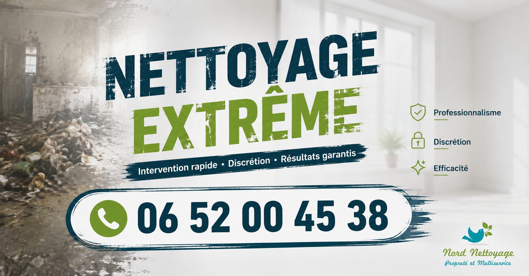 Nettoyage extrême à Châteaugay avec intervention rapide pour logement insalubre, débarras, désinfection et remise en état complète.