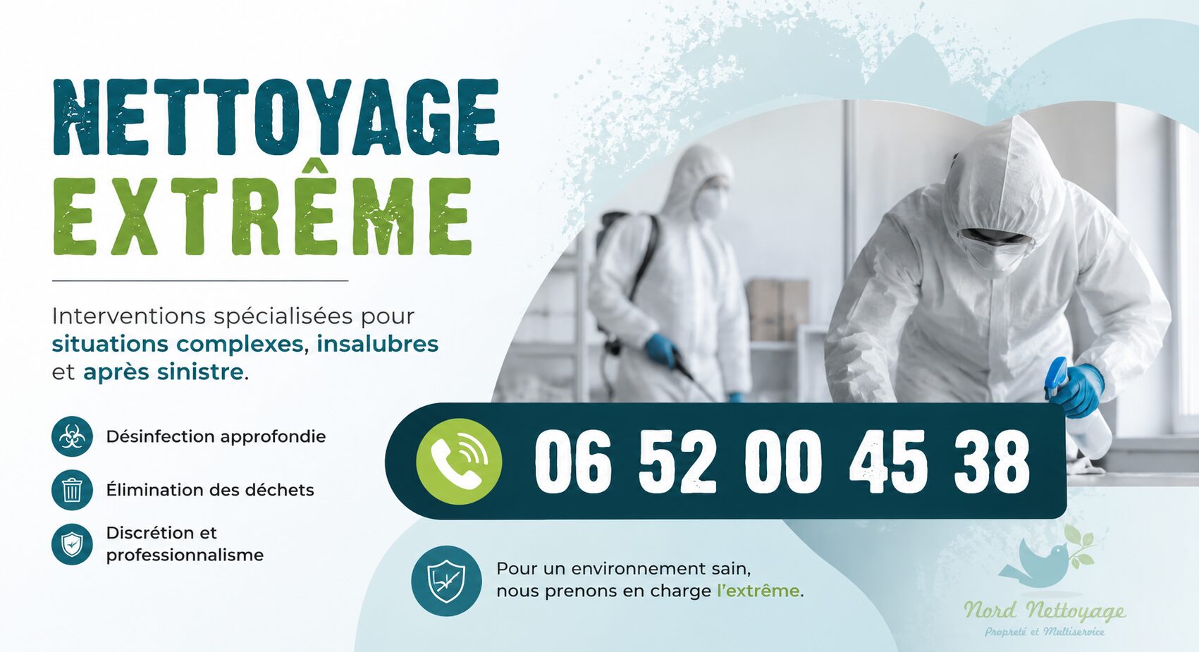 Équipe spécialisée en nettoyage extrême à Châtillon-en-Michaille, intervention après syndrome de Diogène, sinistre, décès et désinfection complète.