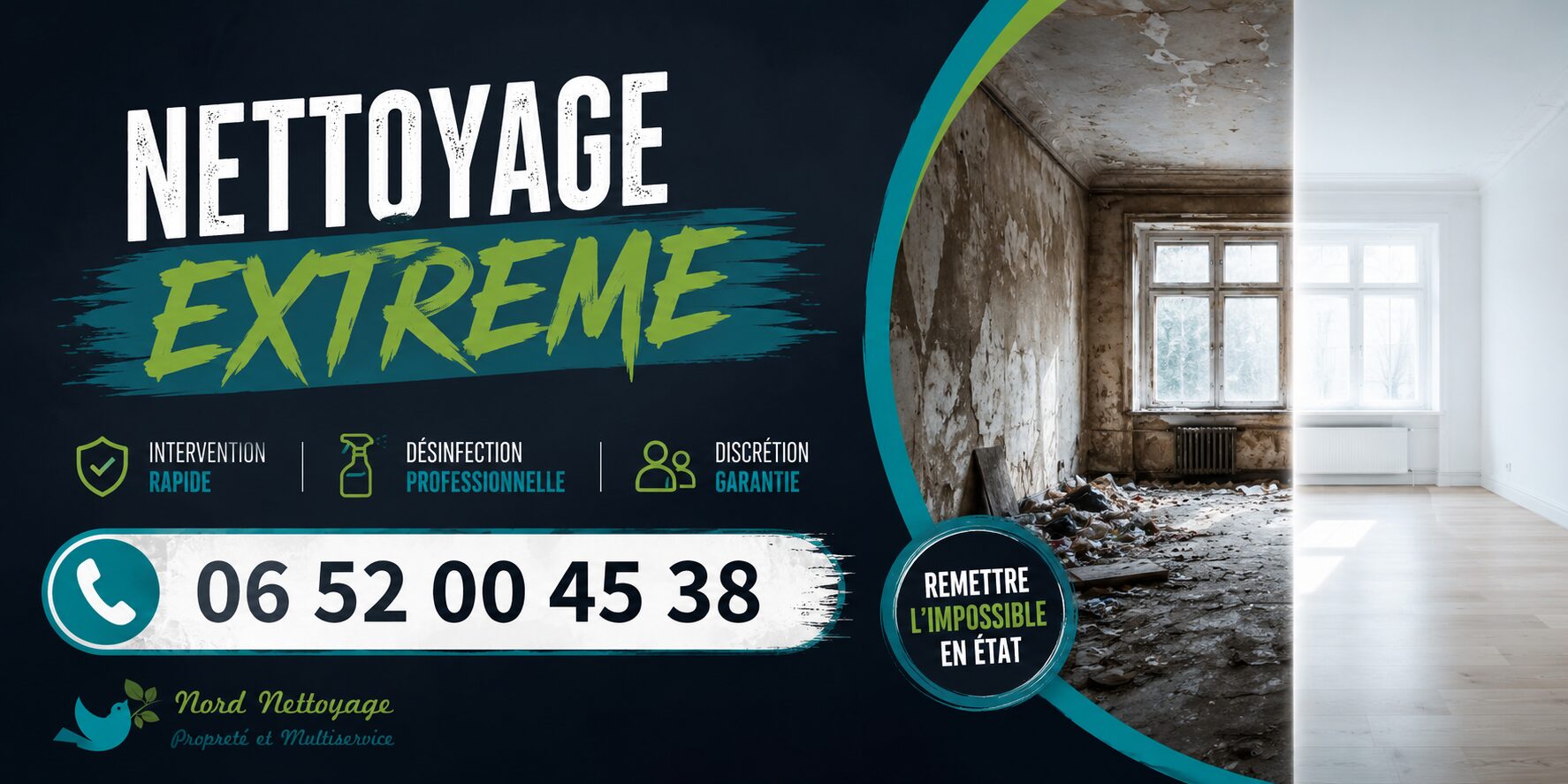 Nettoyage extrême au Cheylas avec remise en état complète d'un logement insalubre par Nord Nettoyage.