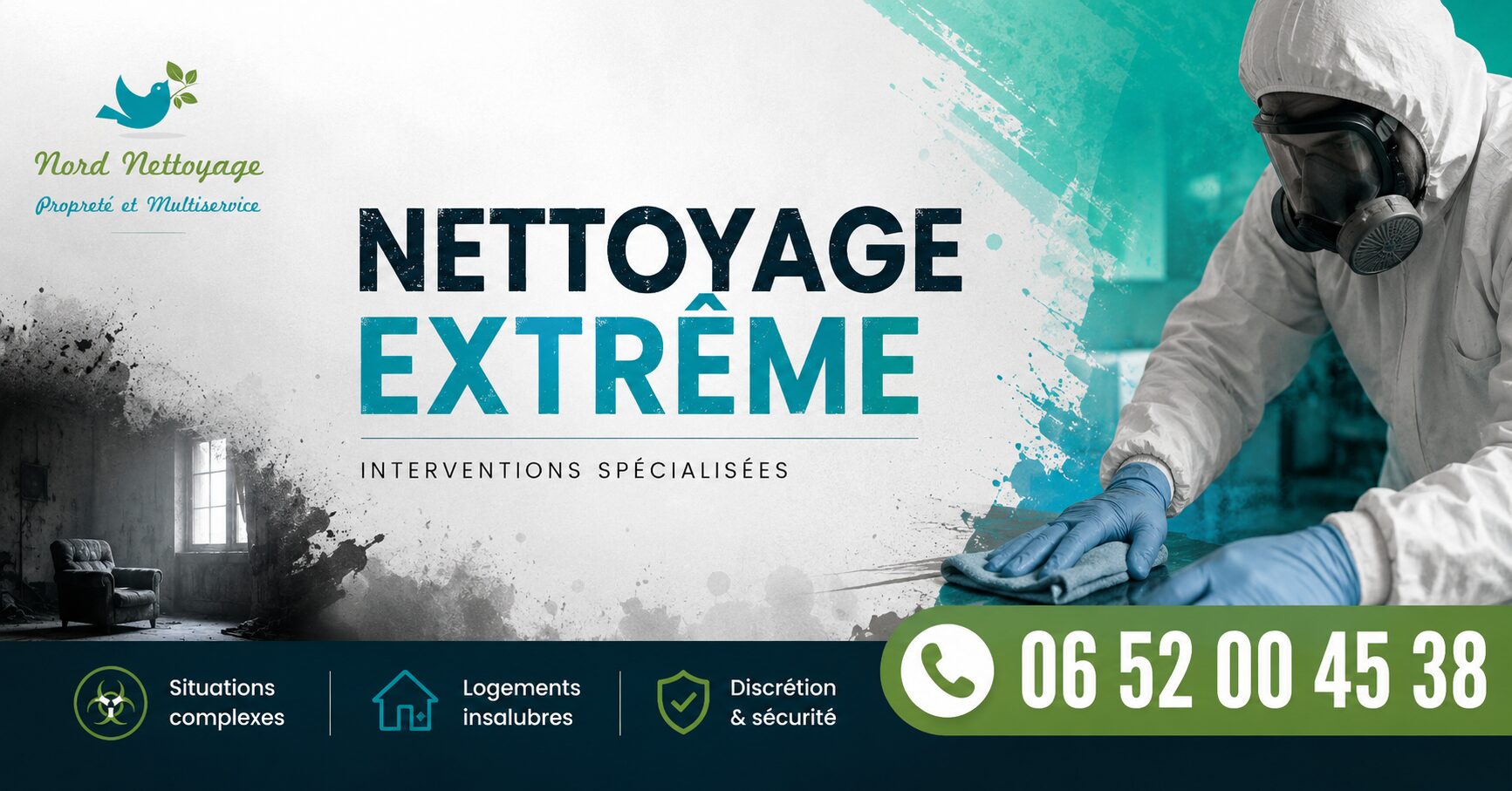 Nettoyage extrême à Creuzier-le-Vieux par Nord Nettoyage, intervention rapide pour logements insalubres, syndrome de Diogène, après sinistre et désinfection.