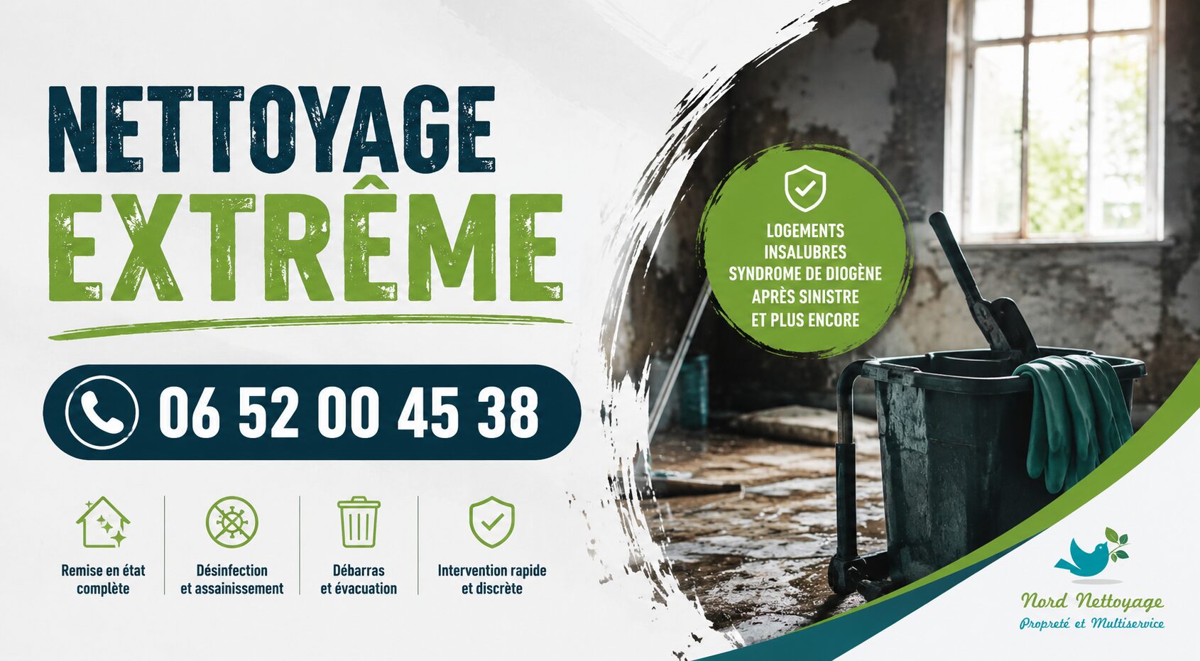 Nettoyage extrême à Cruseilles avec intervention rapide pour logements insalubres, syndrome de Diogène, débarras et désinfection.