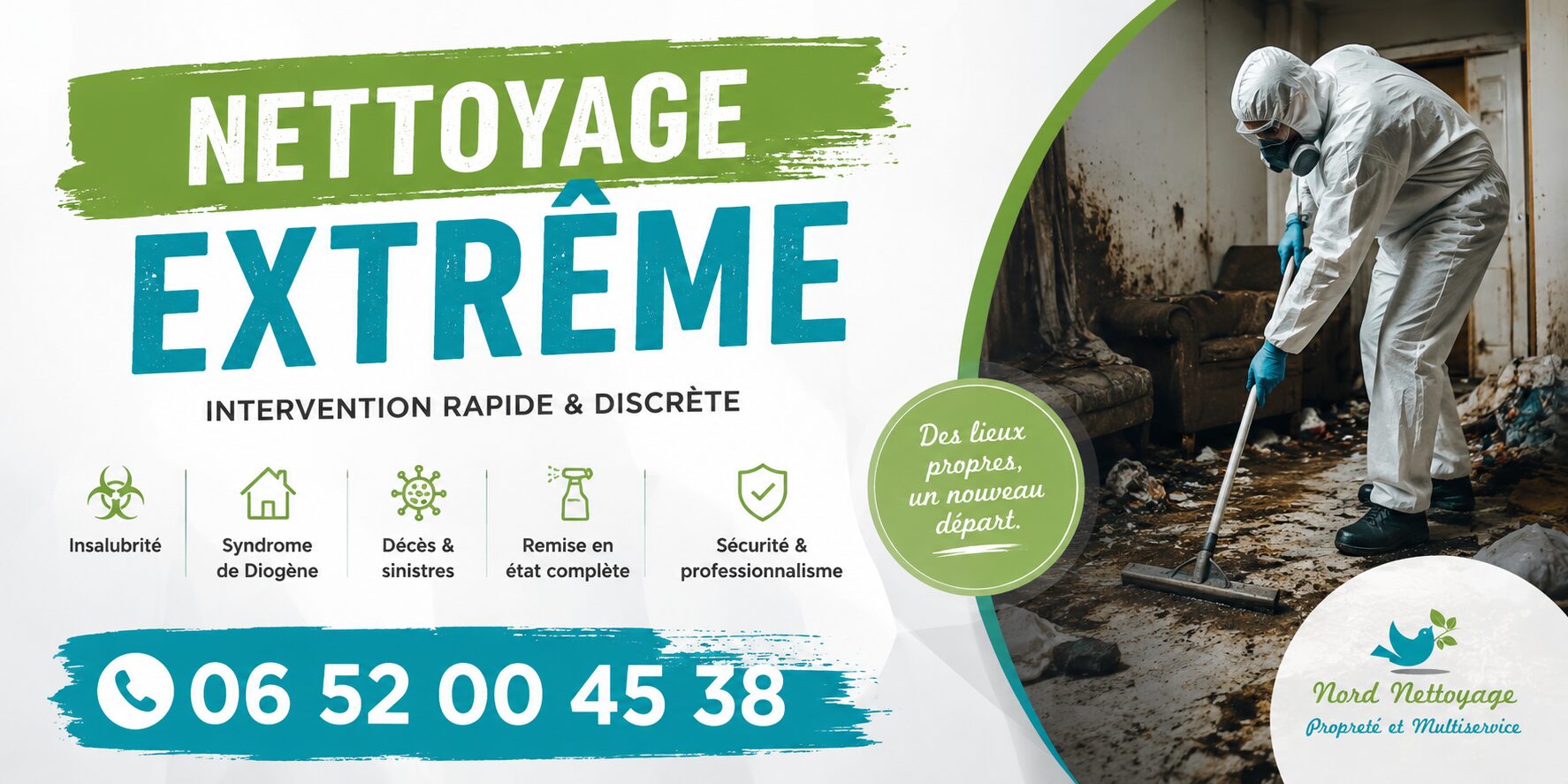 Nettoyage extrême à Épagny par Nord Nettoyage : intervention après syndrome de Diogène, sinistre, décès, logement insalubre et remise en état.