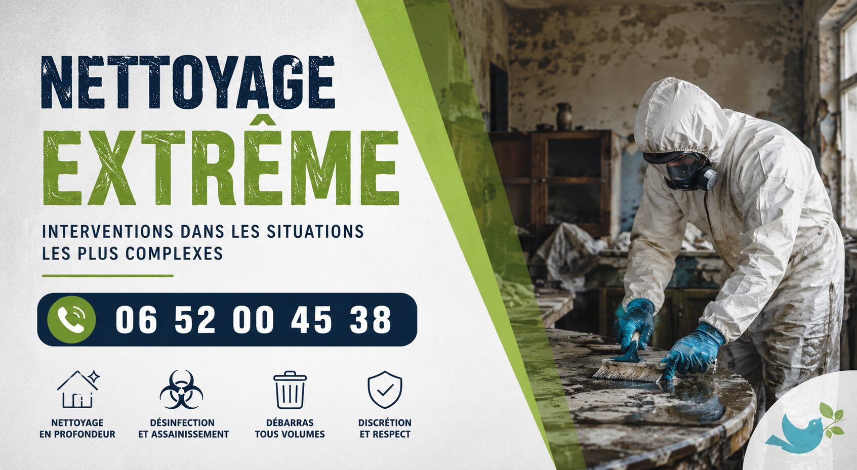 Intervention de nettoyage extrême à Izernore avec désinfection, débarras et remise en état complète des lieux insalubres.