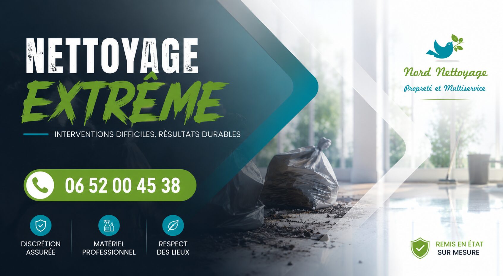 Entreprise de nettoyage extrême à La Roche-de-Glun intervenant pour la remise en état, la désinfection et le débarras de logements insalubres.