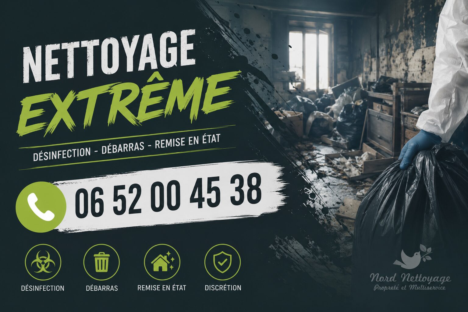 Intervention de nettoyage extrême à La Terrasse avec désinfection, débarras et remise en état de logements insalubres.