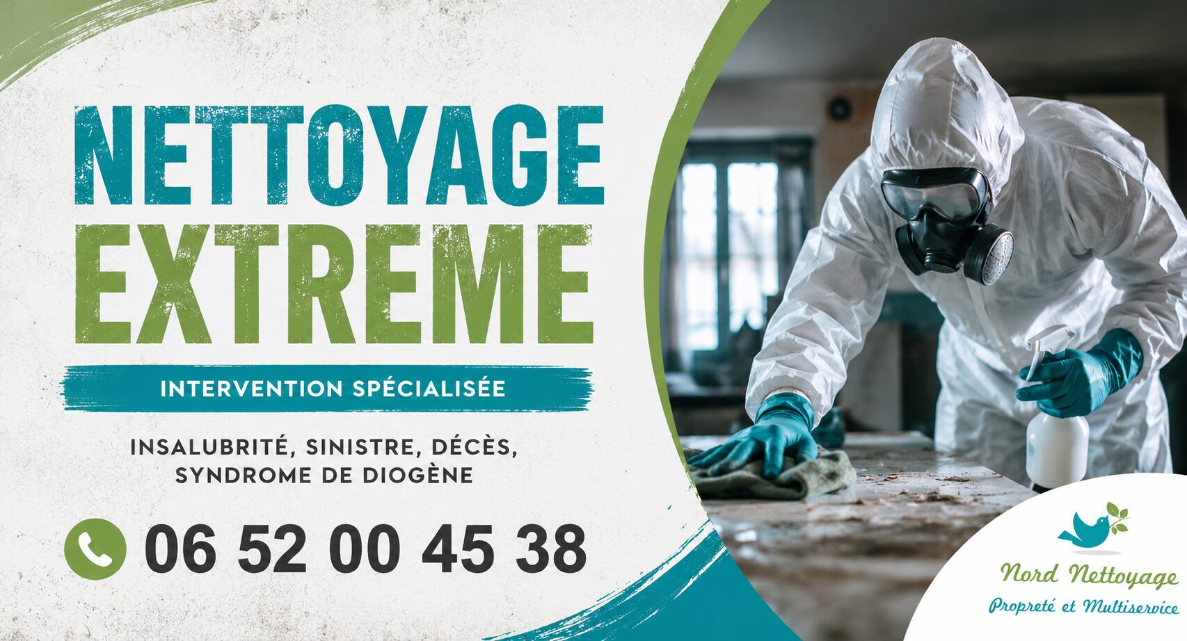 Nettoyage extrême à Les Abrets par Nord Nettoyage avec intervention spécialisée pour logements insalubres, syndrome de Diogène, sinistres et désinfection.