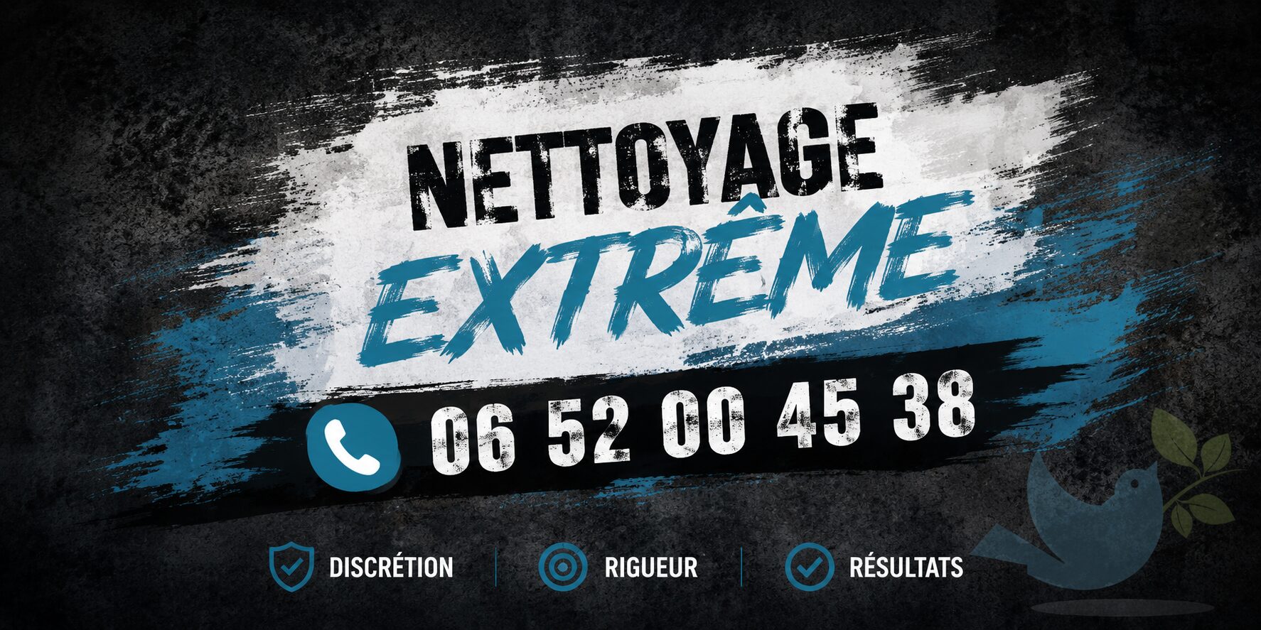 Visuel publicitaire de nettoyage extrême à Lugrin avec numéro de contact et logo Nord Nettoyage en arrière-plan discret.