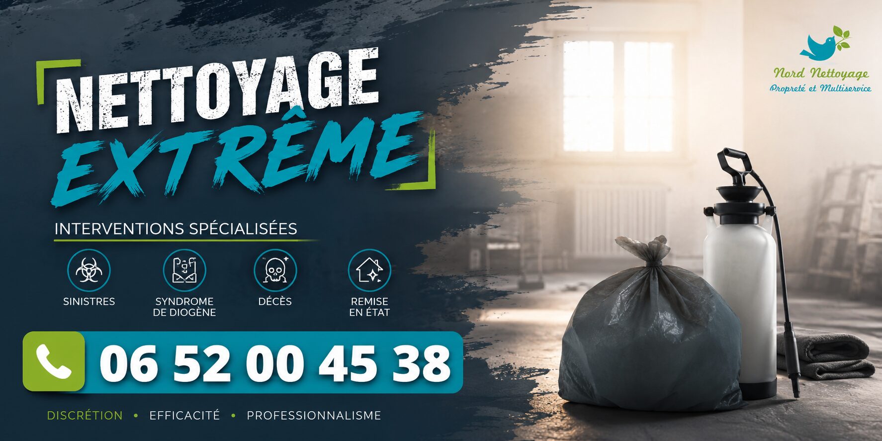 Entreprise de nettoyage extrême à Messimy intervenant pour la remise en état de logements insalubres, après sinistre, décès ou syndrome de Diogène.