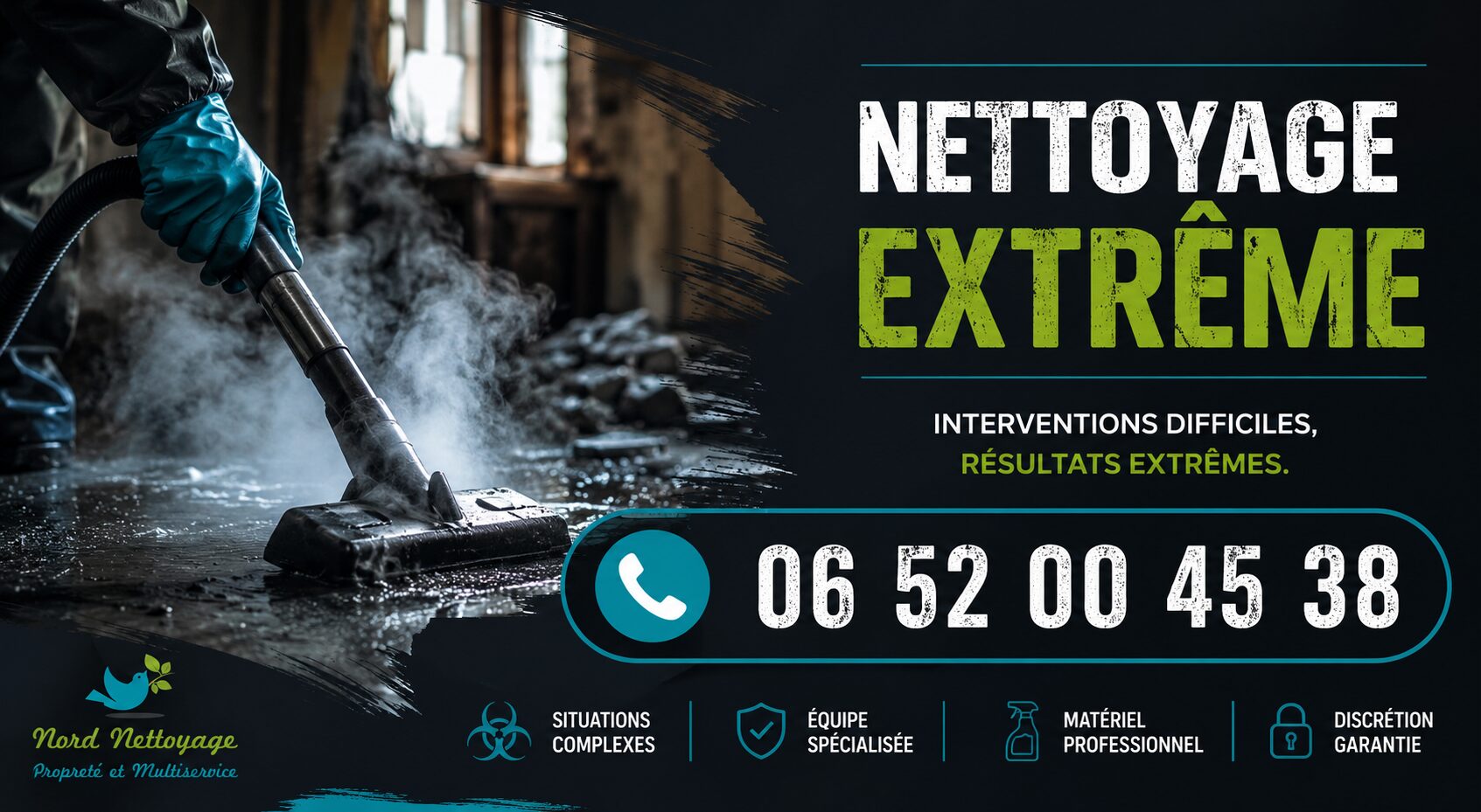Service de nettoyage extrême à Montboucher-sur-Jabron avec intervention spécialisée pour logements insalubres, sinistres et désinfection.