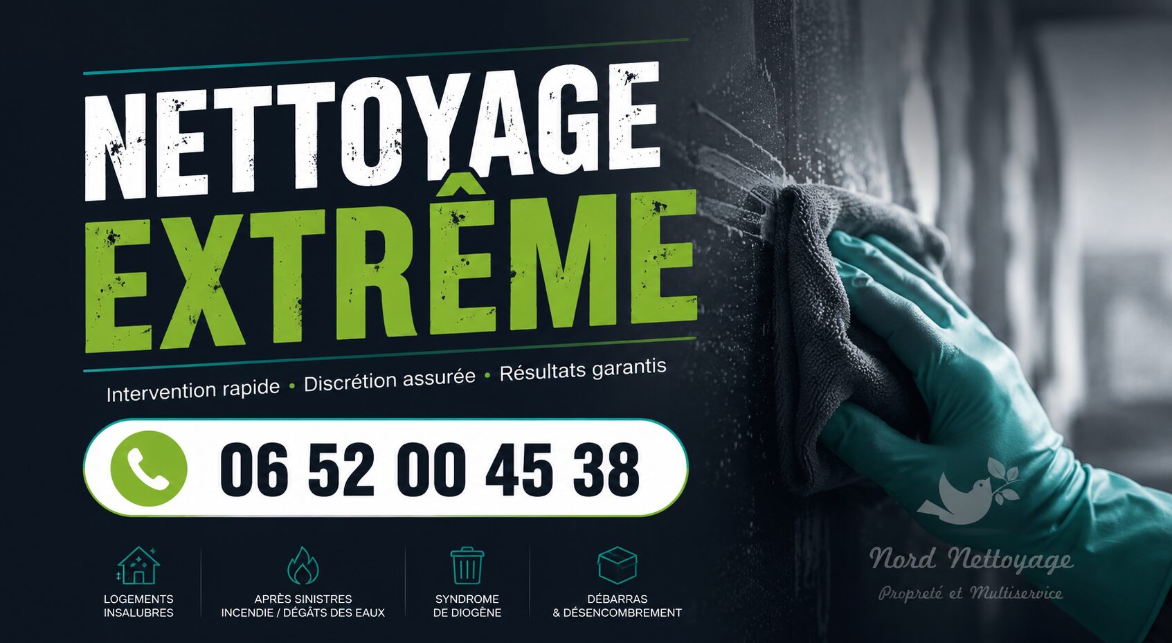 Nettoyage extrême à Moutiers par Nord Nettoyage avec intervention rapide pour logements insalubres, sinistres et syndrome de Diogène