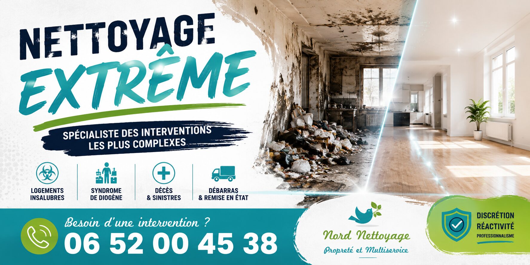 Intervention de nettoyage extrême à Mouxy pour logements insalubres, syndrome de Diogène, sinistres et désinfection professionnelle.