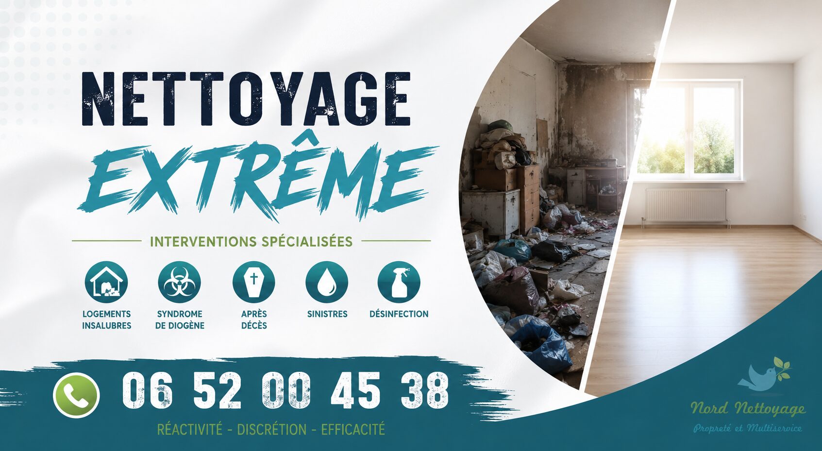 Nettoyage extrême à Saint-Clair-du-Rhône par une équipe spécialisée en désinfection, syndrome de Diogène, après décès et logements insalubres.