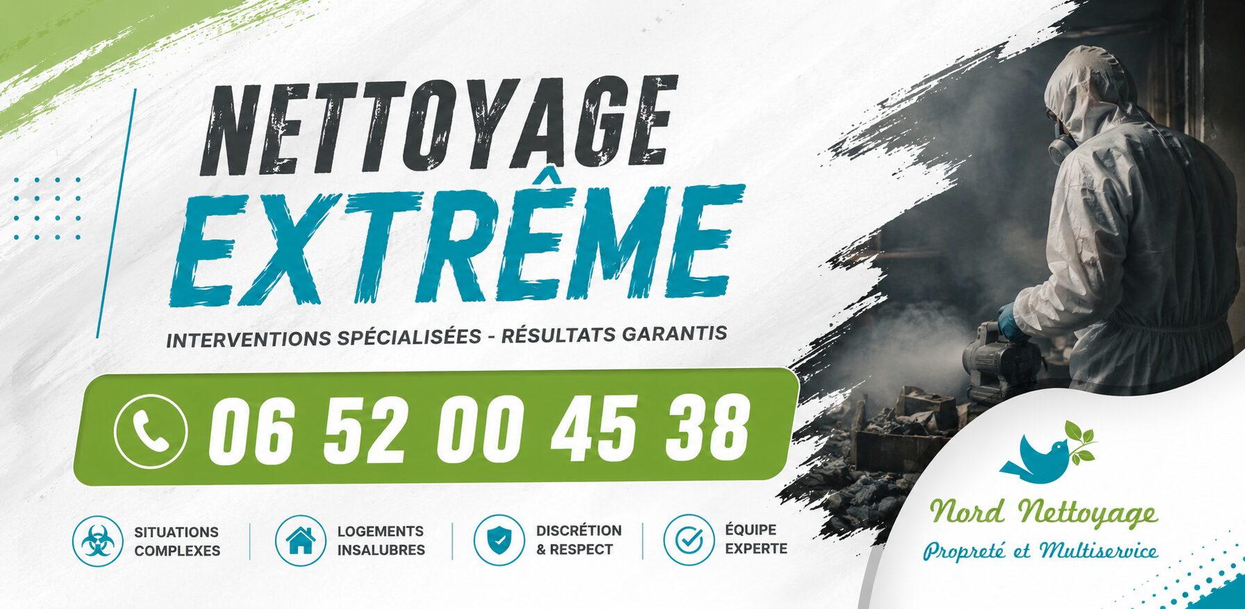 Équipe spécialisée en nettoyage extrême à Saint-Denis-en-Bugey avec intervention professionnelle pour logements insalubres, syndrome de Diogène et remise en état complète.