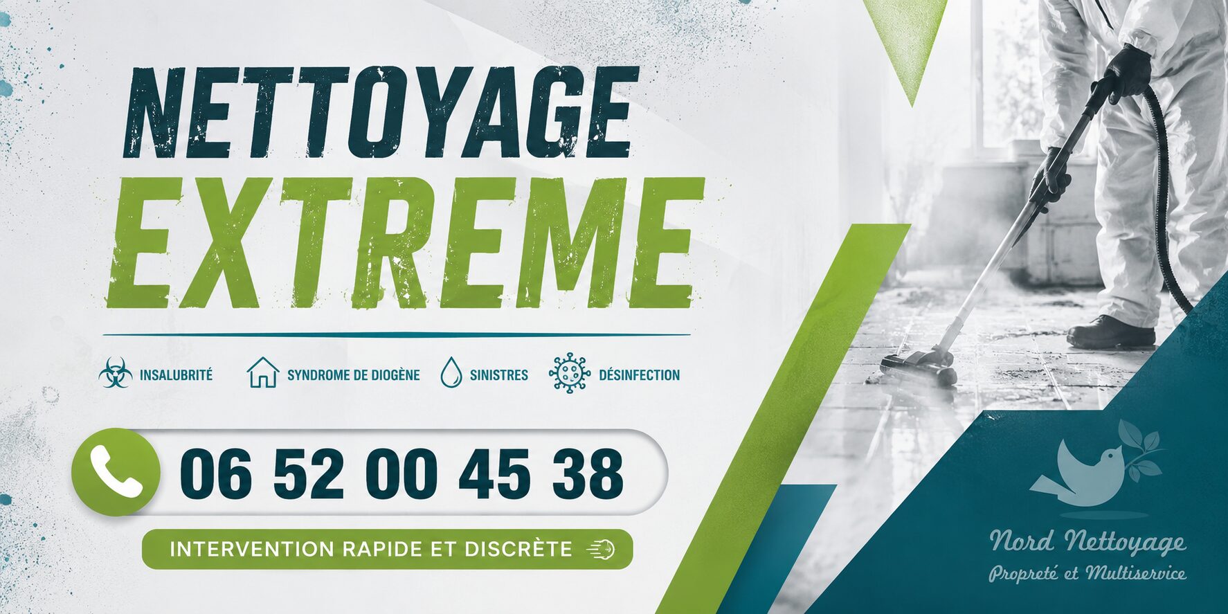Équipe spécialisée en nettoyage extrême intervenant dans un logement très dégradé à Saint-Étienne-de-Fontbellon avec remise en état complète.