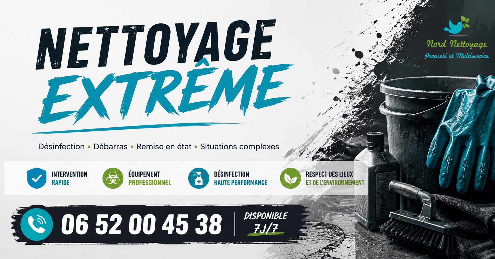 Nettoyage extrême à Saint-Pierre-d'Albigny avec intervention rapide, désinfection, débarras et remise en état par Nord Nettoyage.