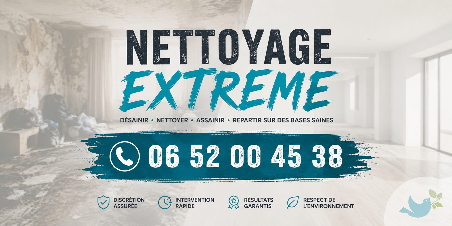 Service de nettoyage extrême à Saint-Pierre-la-Palud avec remise en état de logements insalubres, désinfection et assainissement complet.