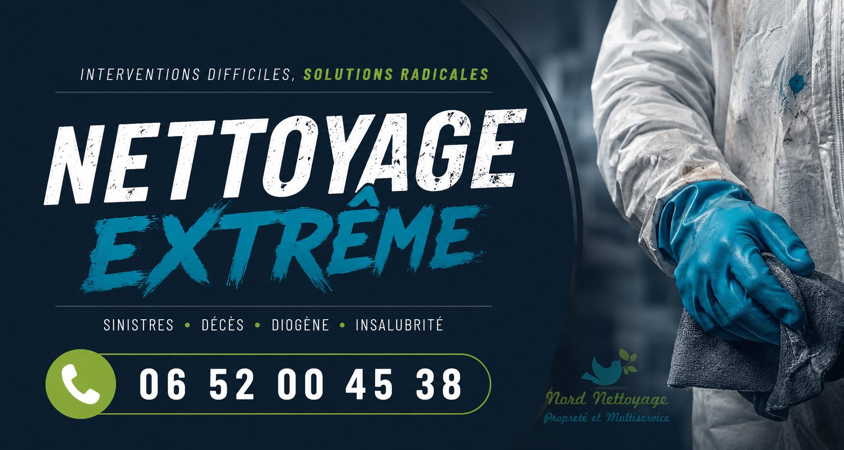 Nettoyage extrême à Saint-Siméon-de-Bressieux par Nord Nettoyage, intervention rapide pour logements insalubres, syndrome de Diogène, décès et sinistres.