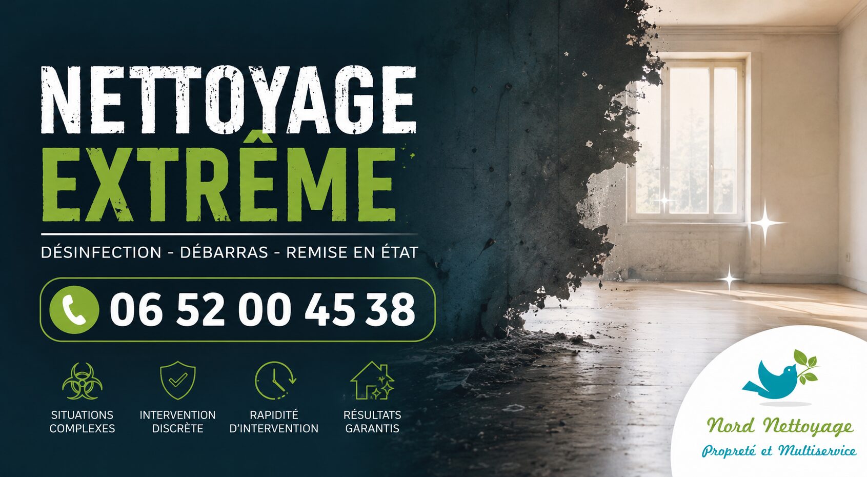 Service de nettoyage extrême à Saint-Victor avec désinfection, débarras et remise en état de logements et locaux insalubres.