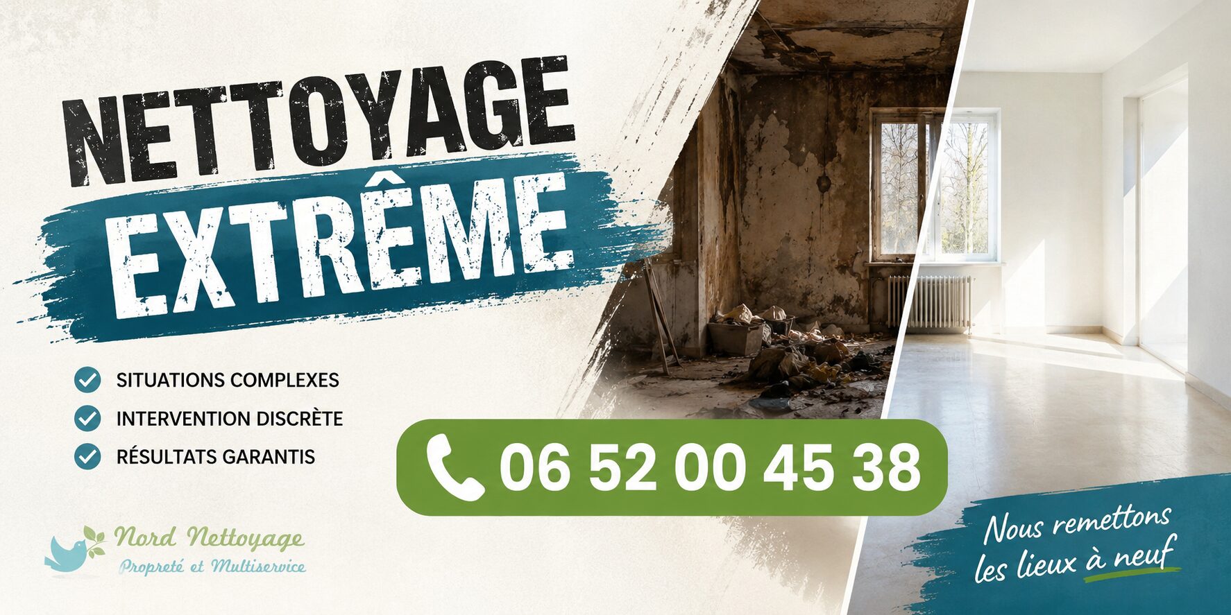 Nettoyage extrême à Tresserve par Nord Nettoyage avec intervention rapide pour logements insalubres, sinistres et remises en état.