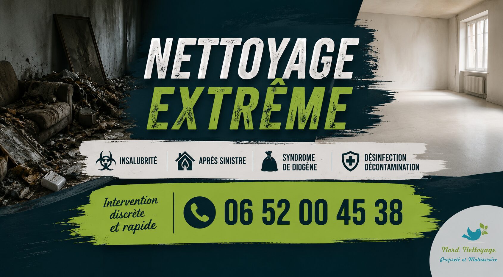 Nettoyage extrême à Vals-près-le-Puy après sinistre, logement insalubre, syndrome de Diogène et désinfection par Nord Nettoyage.