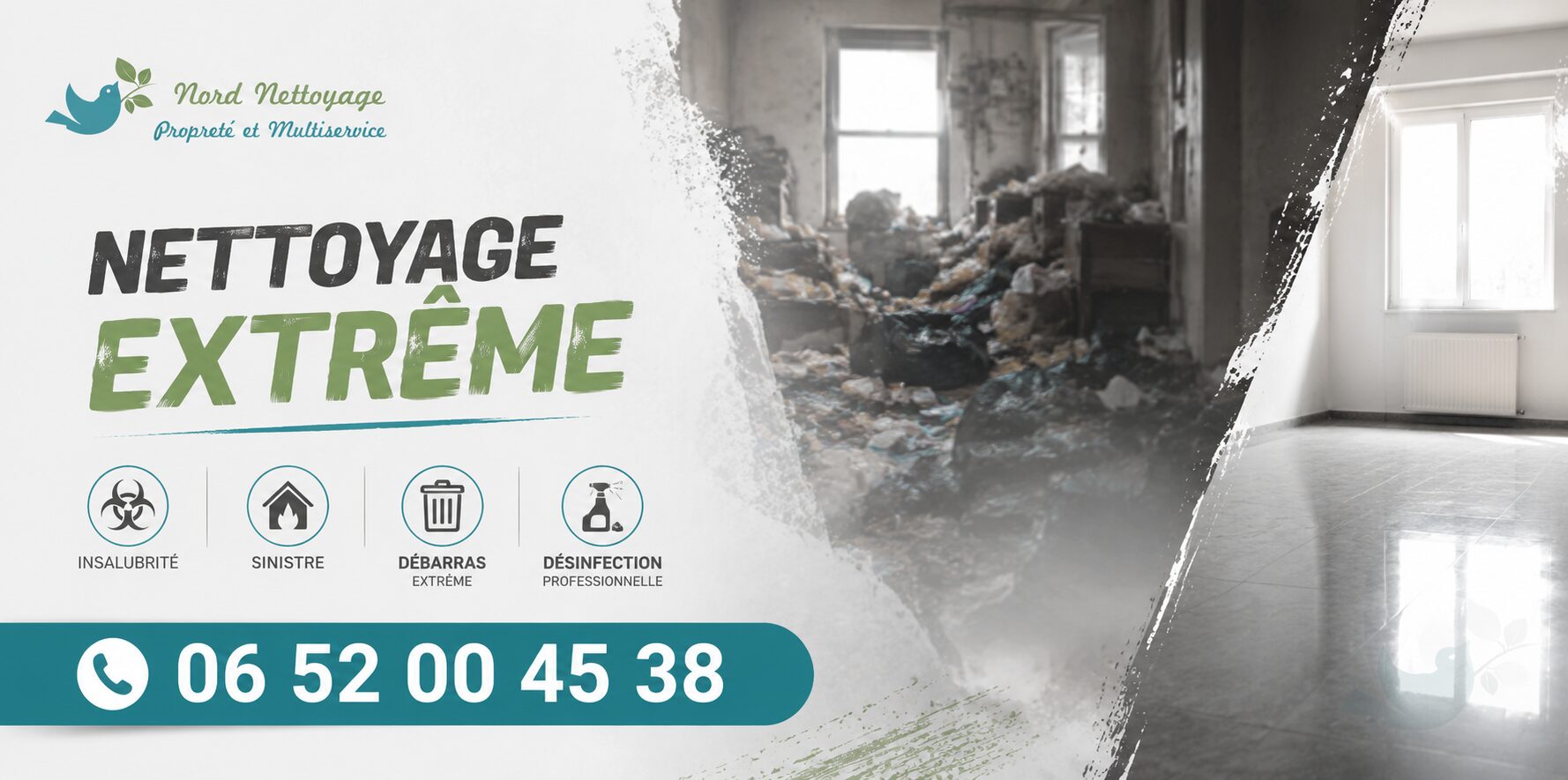 Nettoyage extrême à Vernaison après insalubrité, sinistre, syndrome de Diogène et désinfection complète.
