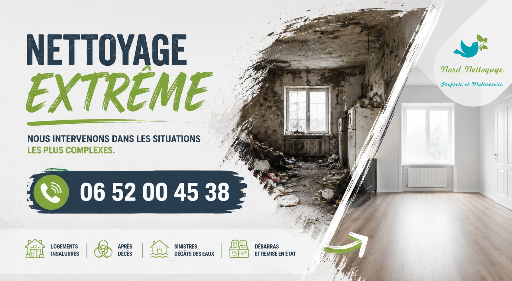 Nettoyage extrême à Vinay pour logements insalubres, syndrome de Diogène, nettoyage après décès, débarras et remise en état.