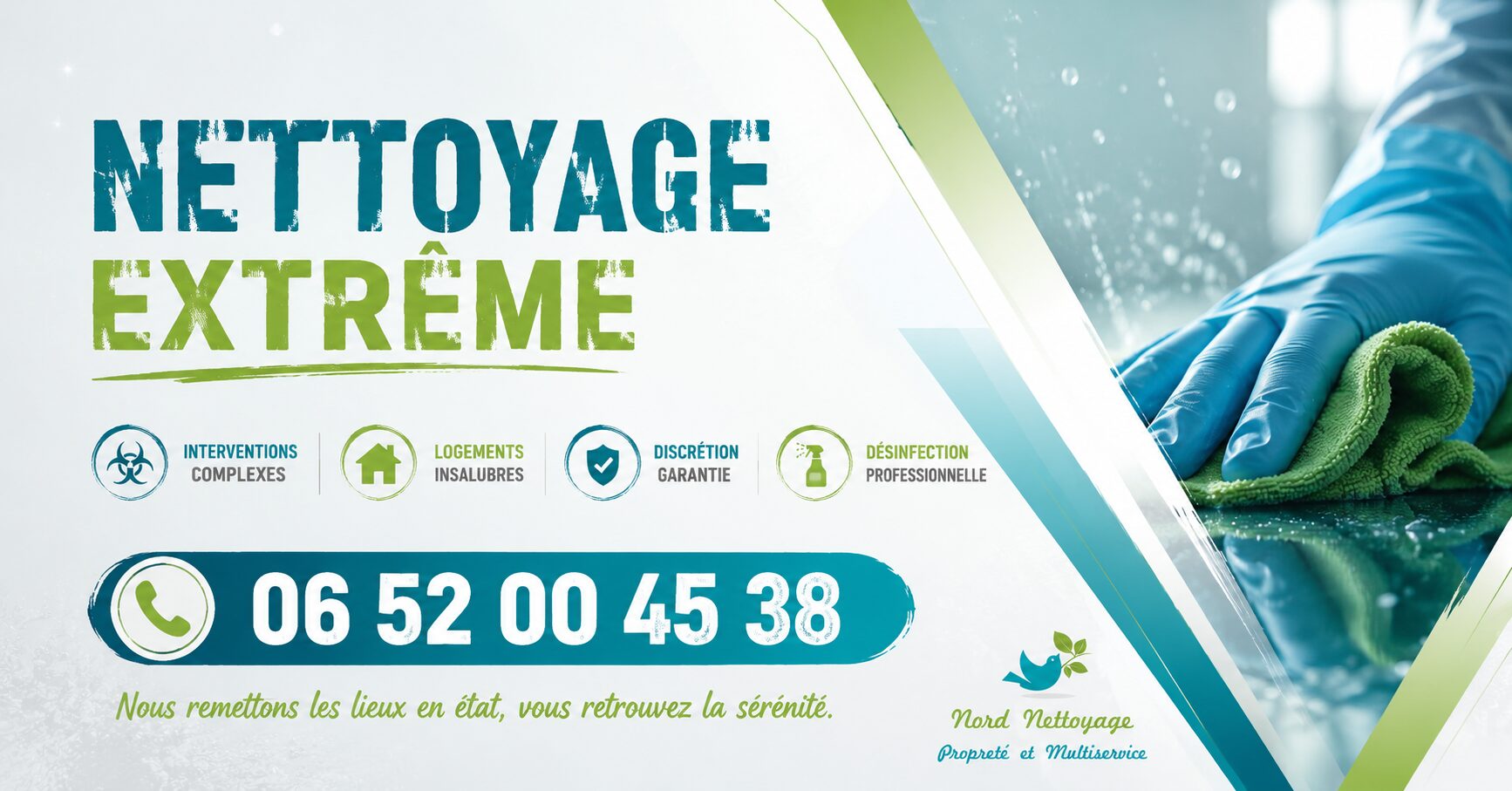 Nettoyage extrême à Yenne réalisé par Nord Nettoyage pour logements insalubres, syndrome de Diogène, après décès et désinfection.