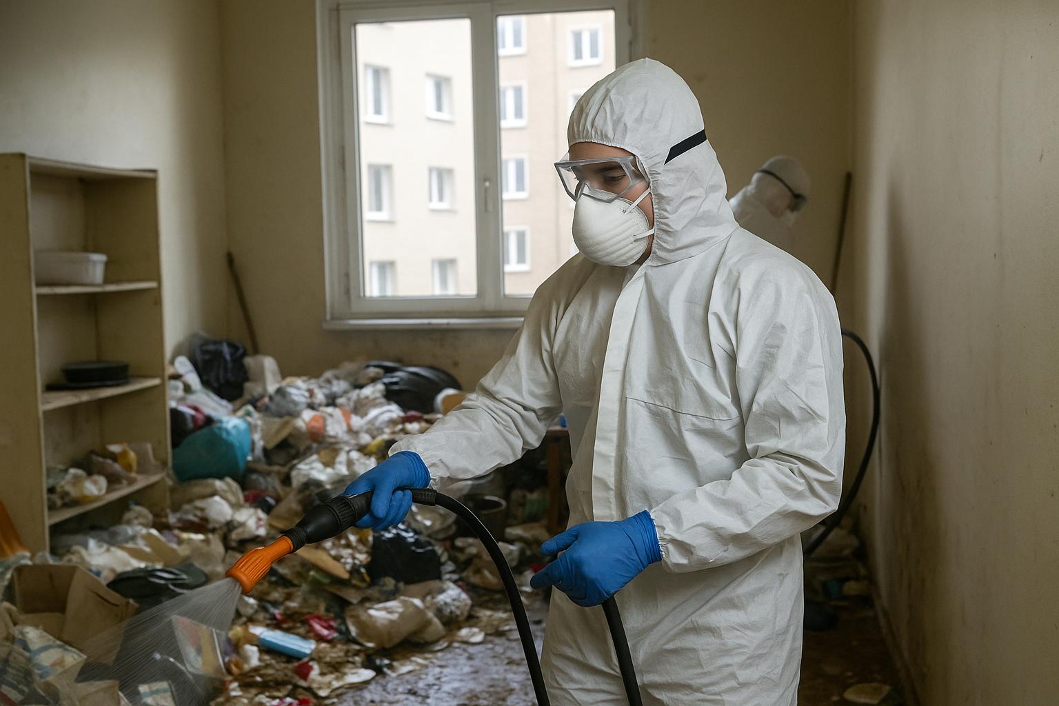 Agent de NORD NETTOYAGE intervenant dans un logement insalubre à Cachan