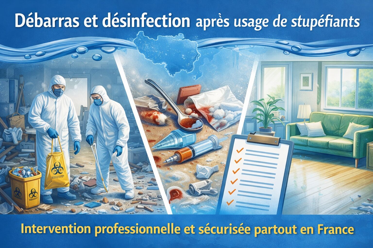Intervention professionnelle de débarras et désinfection après présence de déchets liés à l’usage de stupéfiants dans un logement