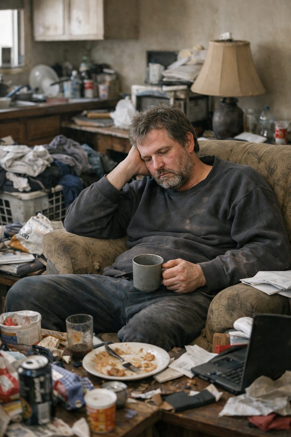 Patient atteint du syndrome de Diogène montrant une perte d’initiative dans un logement encombré avant une incurie massive