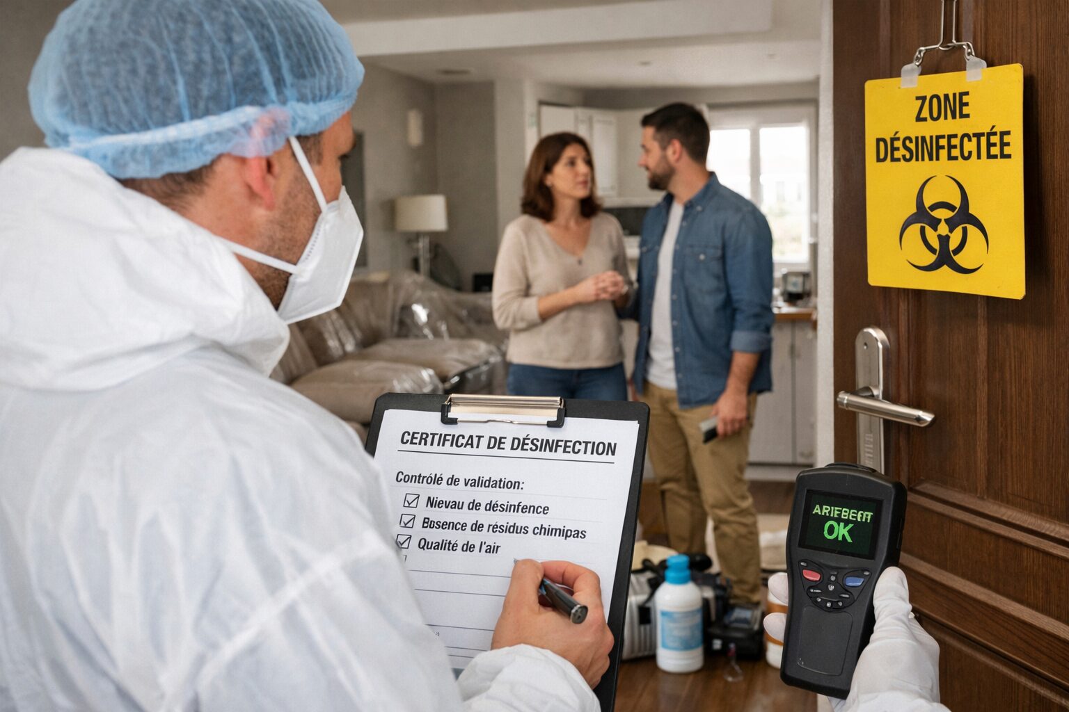 Inspection après désinfection d’un logement avec contrôle des critères de validation avant réintégration des occupants