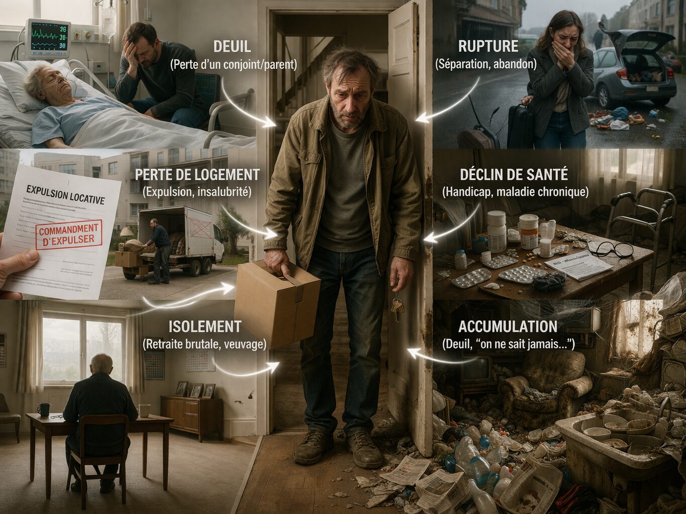 Événements de vie récents augmentant le risque de bascule vers un syndrome de Diogène chez un adulte auparavant autonome