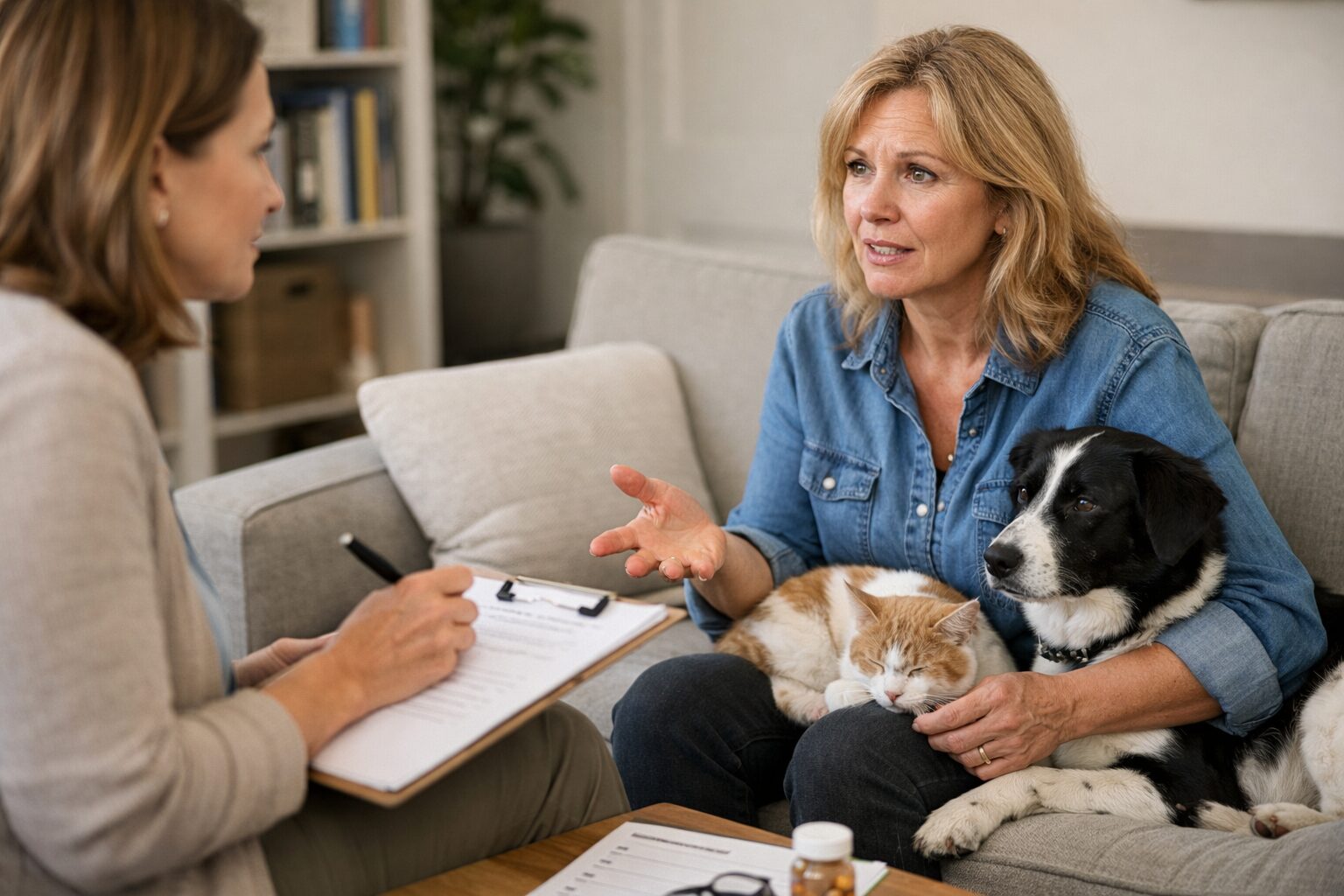 Évaluation d’une personne avec un chien et un chat après intervention afin de déterminer si elle peut conserver un ou deux animaux sans risque de rechute massive