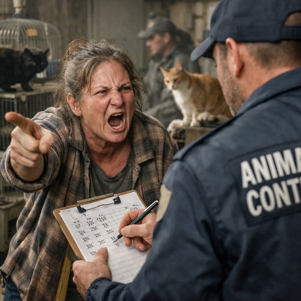 Personne atteinte du syndrome de Noé en colère pendant le comptage réel des animaux dans un logement surchargé