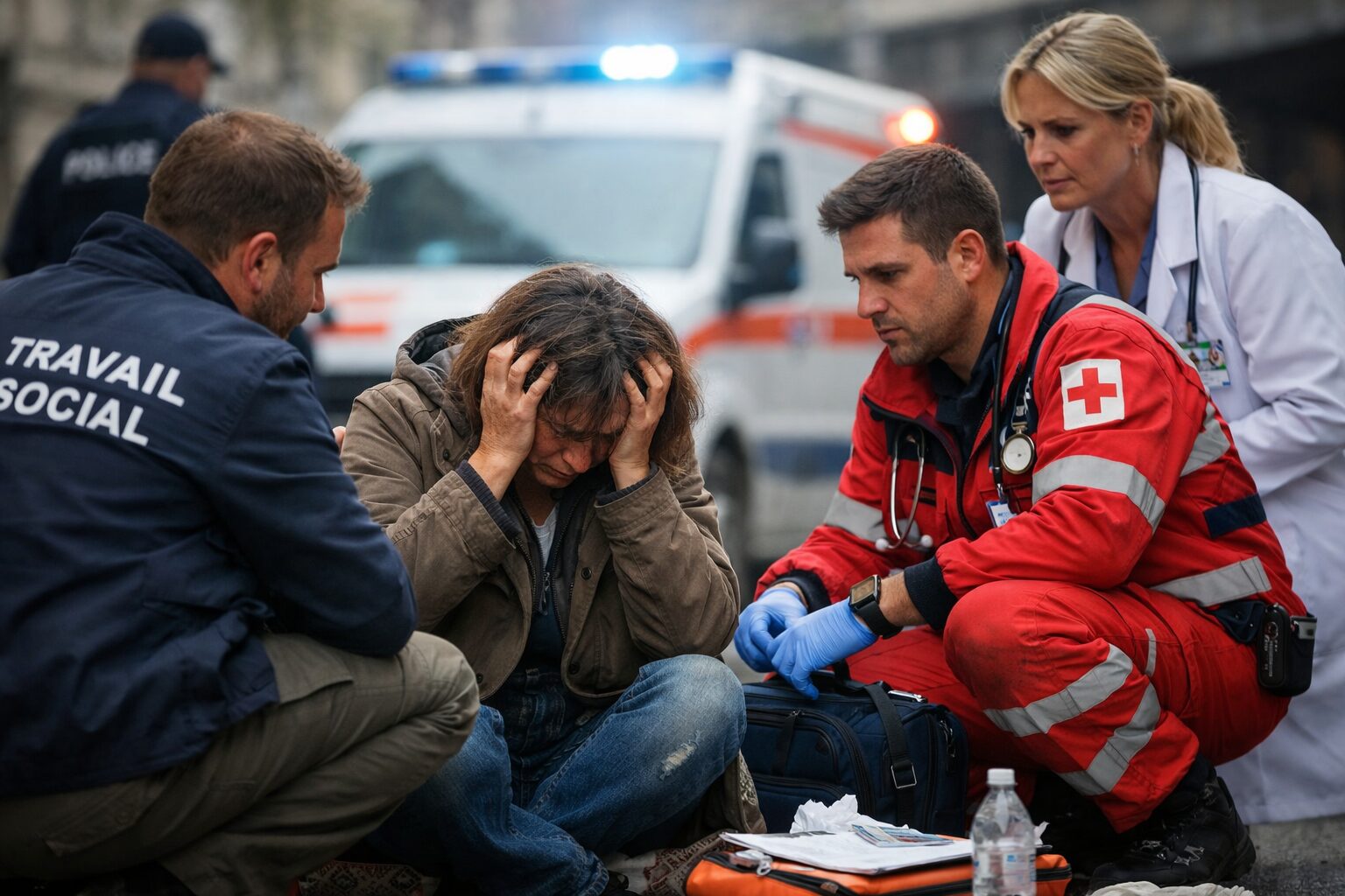 Intervention coordonnée entre travailleur social et secours auprès d’une personne en détresse nécessitant une réorientation vers une urgence médicale ou psychiatrique