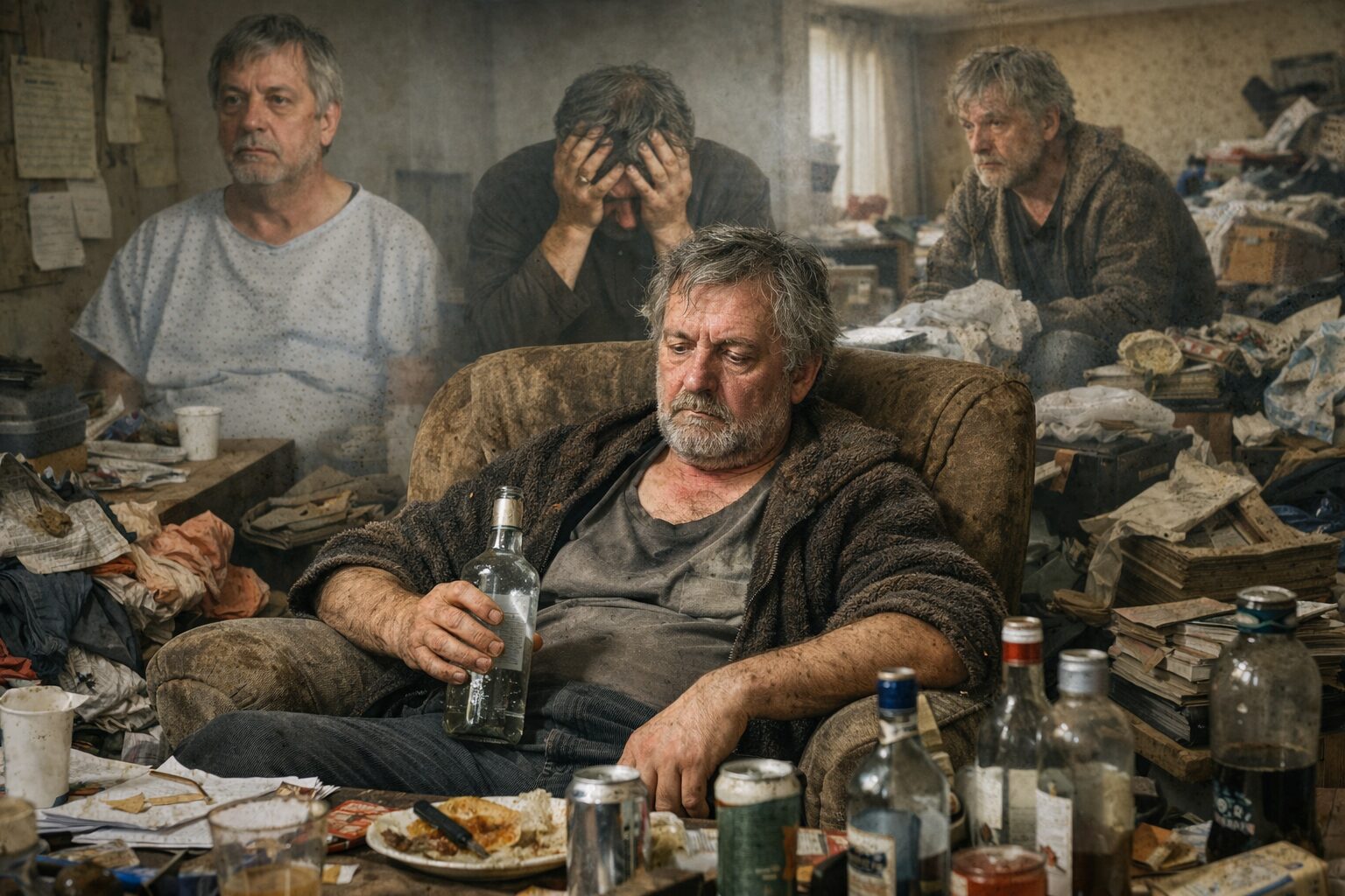 Patient alcoolodépendant en situation d’incurie dans un logement insalubre, illustration réaliste des différences entre syndrome de Korsakoff, dépression et syndrome de Diogène associé.