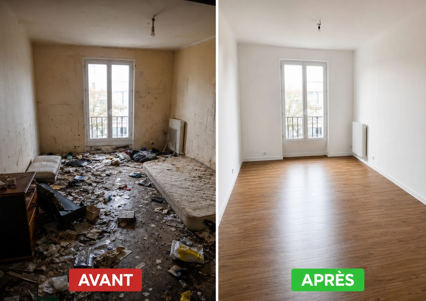 Avant après nettoyage après squat