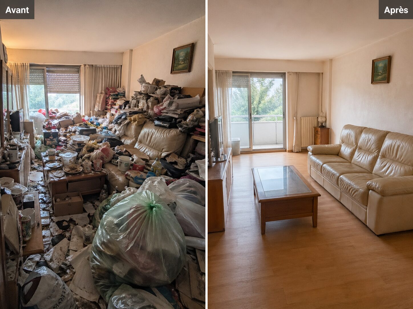 Avant après nettoyage syndrome Diogène