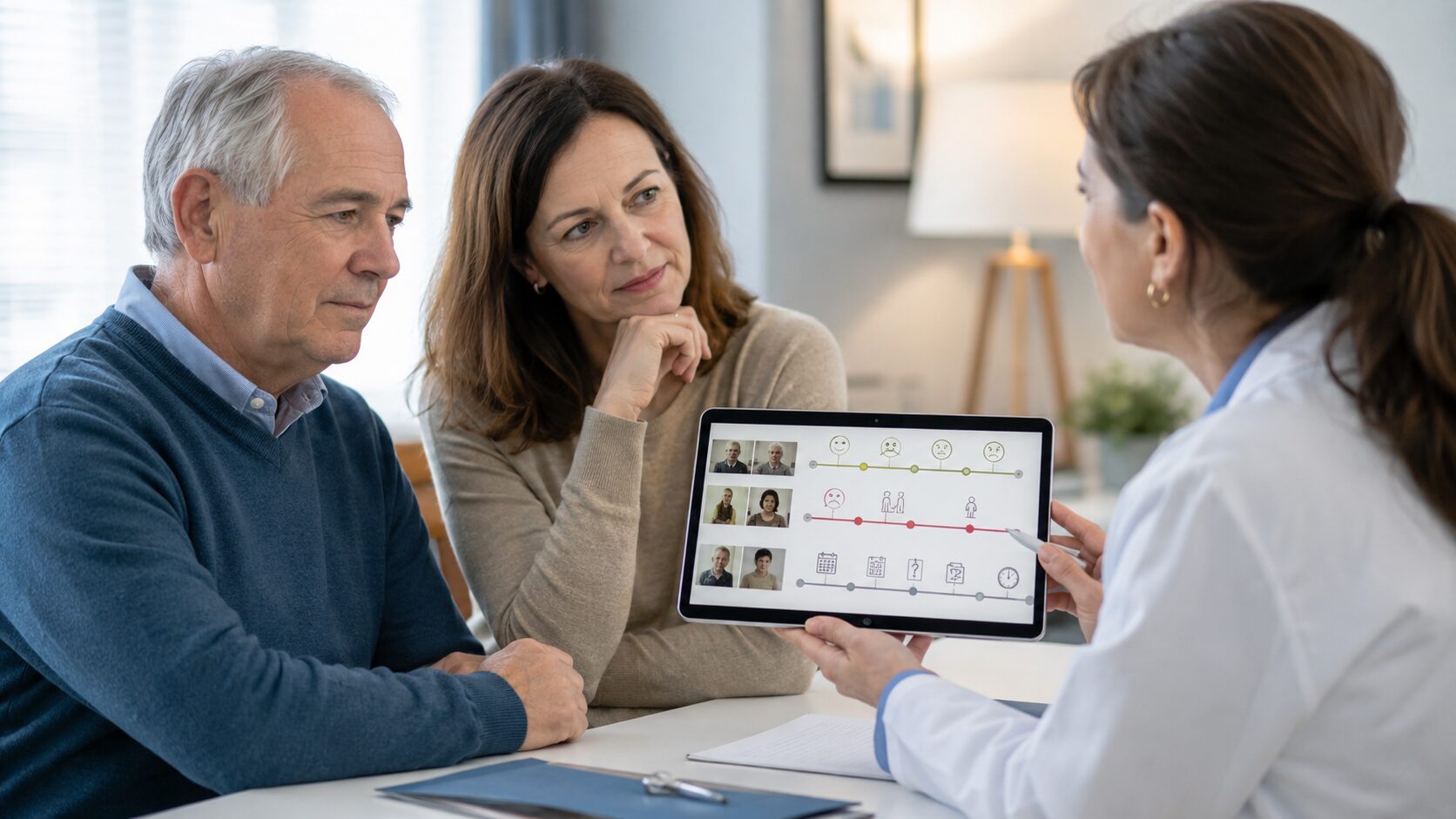 Consultation médicale sur la chronologie des symptômes pour différencier trouble de personnalité, dépression et déclin neurocognitif