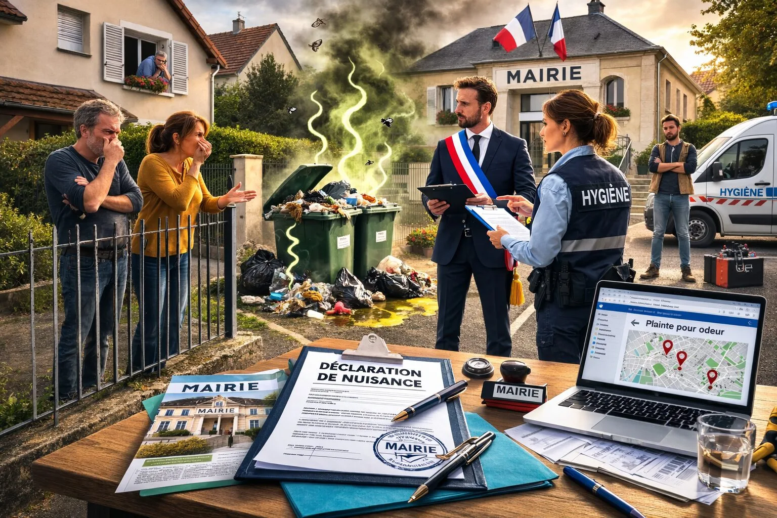 Quelles démarches avec mairie/hygiène si l’odeur se propage chez les voisins ?