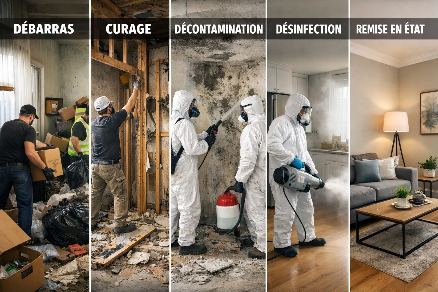 Quelle différence entre débarras, curage, décontamination, désinfection et remise en état ?