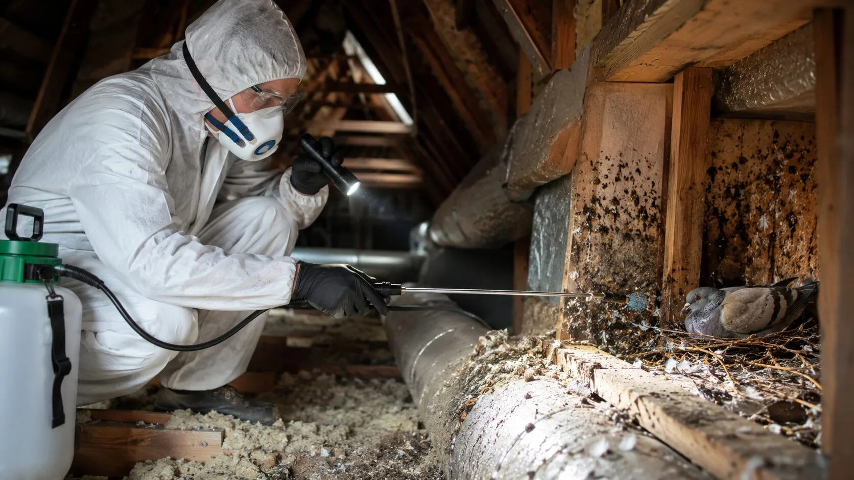 Comment traiter les acariens et parasites liés aux nids de pigeons dans les gaines et les combles ?