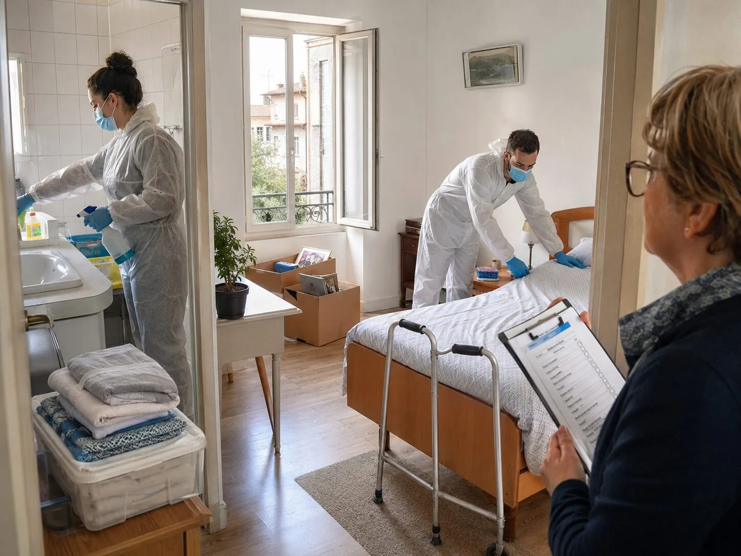 Comment gérer une intervention si le résident est hospitalisé et le logement doit être assaini avant retour ?