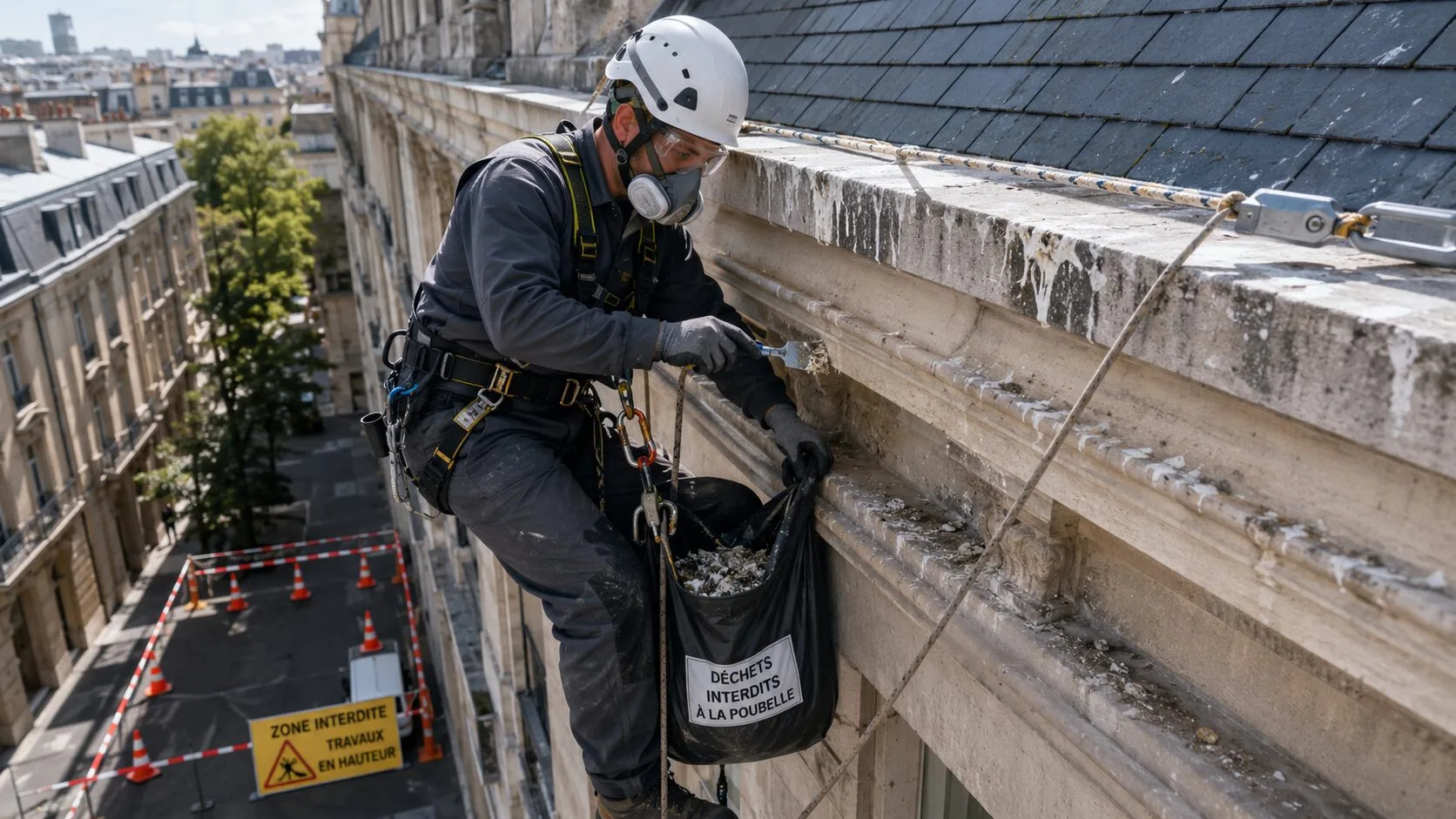 Comment sécuriser un nettoyage de fientes en hauteur sur un toit ou des corniches ?