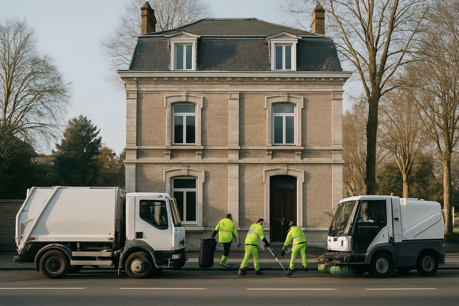 Équipe de nettoyage active devant une maison sur le boulevard Gambetta à Tourcoing.